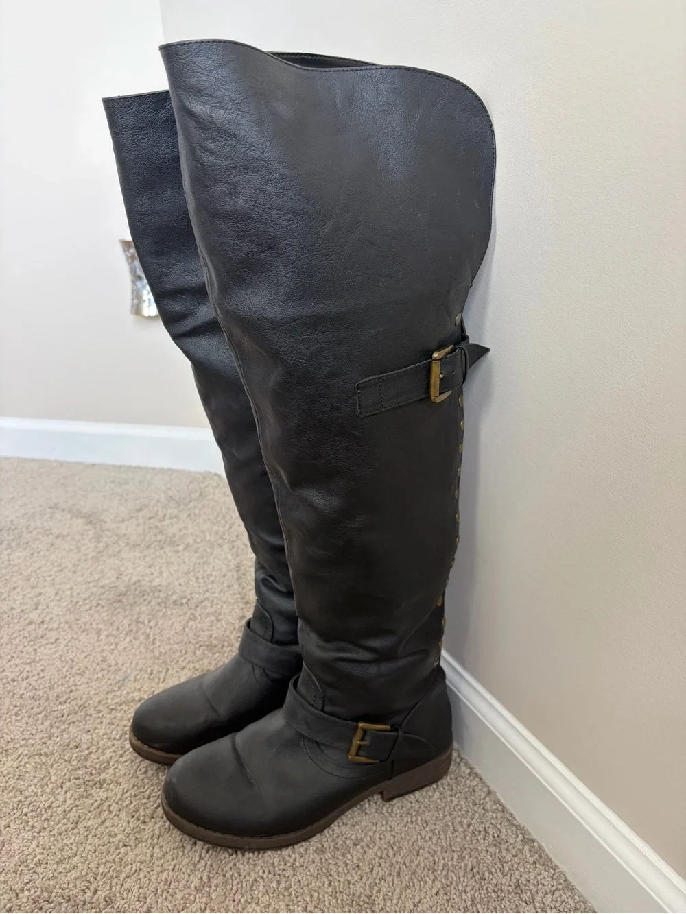 Women’s Black Leather Riding Knee High Boots